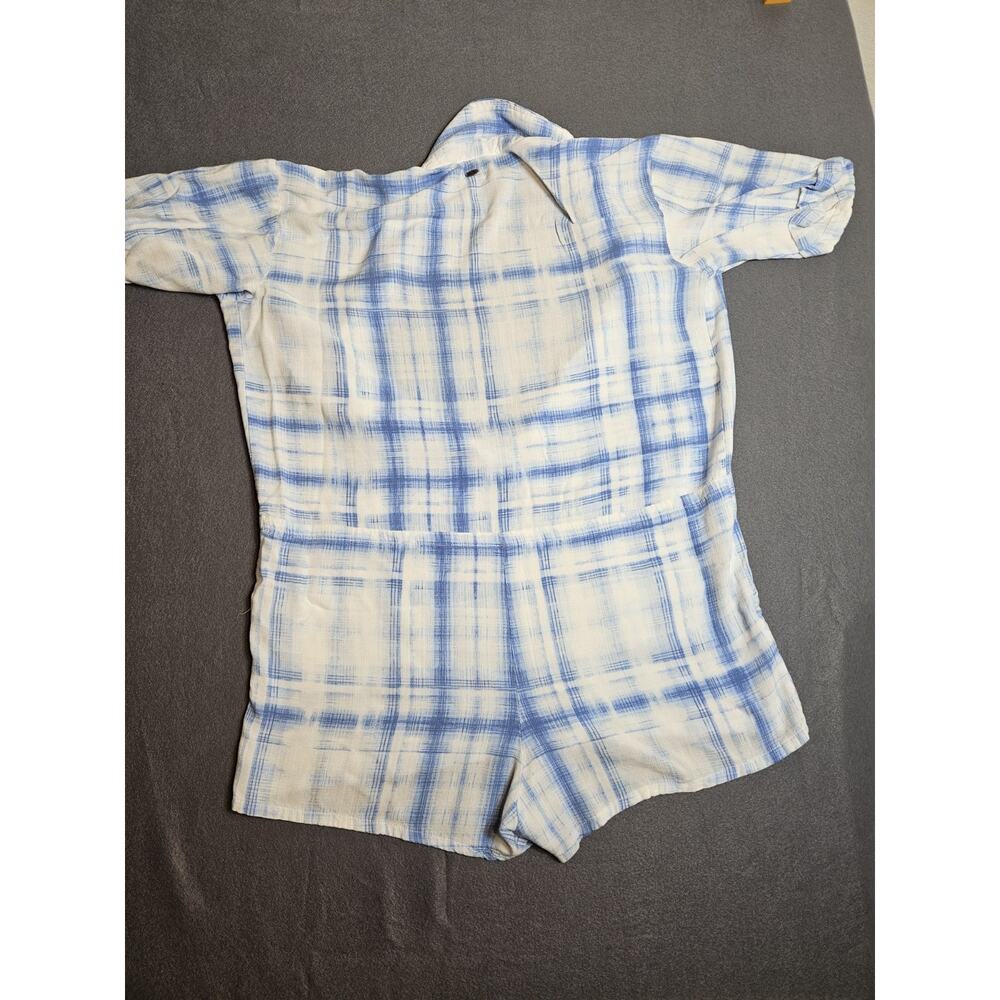 O’Neill Romper Women’s Medium Blue White Short Sleeve Romper Button Up Cotton - Picture 7 of 8